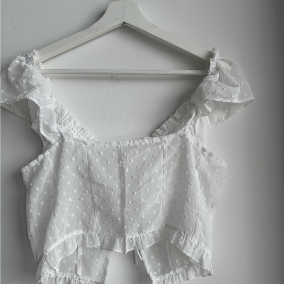 Micas White Ruffled Crop Top small - Picture 3 of 3